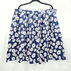 Taydey Fashion Blue White Floral Short Pleated Flare Skirt Plus‎ 3XL